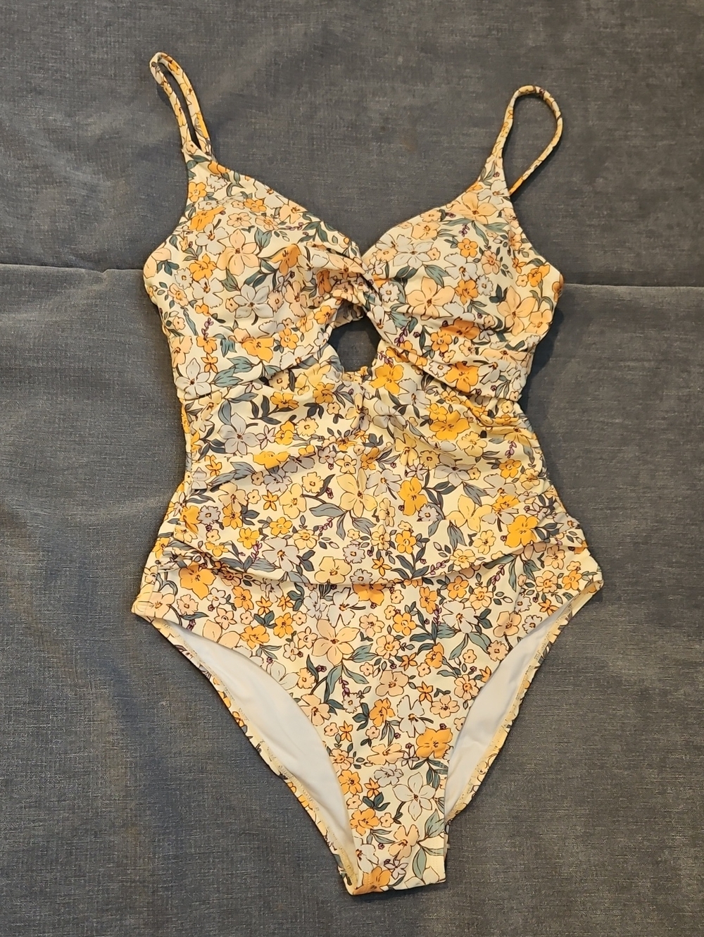 Floral Yellow Cutout One-Piece Swimsuit - Women's